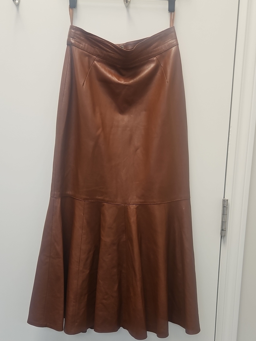 Cactus Brown Leather Maxi Skirt with Flared Hem
